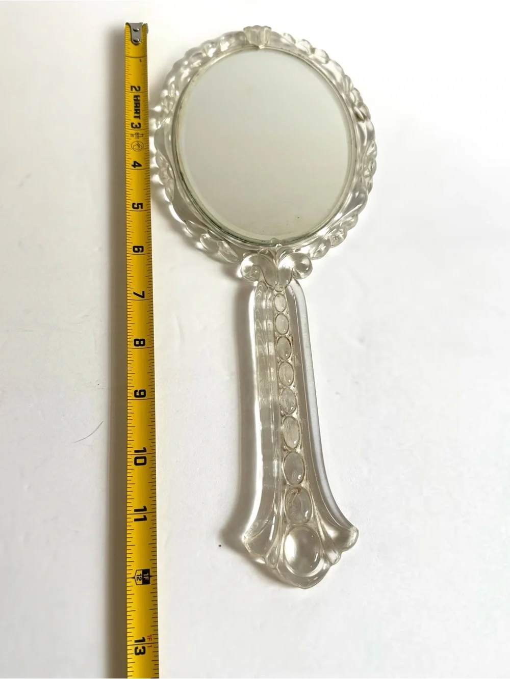 Vtg Clear Lucite Double Sided Vanity Hand Mirror Hollywood Regency Boudoir MCM